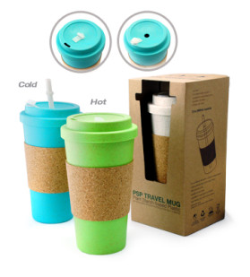 PSP Ice Beverage Travel Mug With Cork Sleeve And Straw